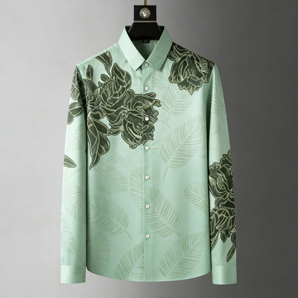 Men's Loose Natural Plant Rose Print Shirt Long Sleeve Lapel Button Hawaiian Beach Shirt Outdoor Party Men's Clothing For You