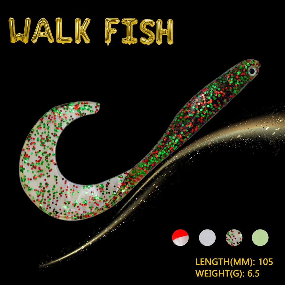 WALK FISH 4PCS/LOT 10.5CM/6.5G Long Tail Soft Lures Silicone 3D Eyes Fishing Bait Slot Abdominal Hook Jig Wobblers Swimbaits