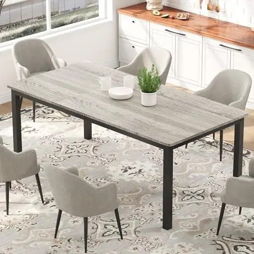 71 Inch Industrial Dining Table, Large Rectangle Kitchen Table with Metal Legs, Round Corners, Wooden Conference Tables
