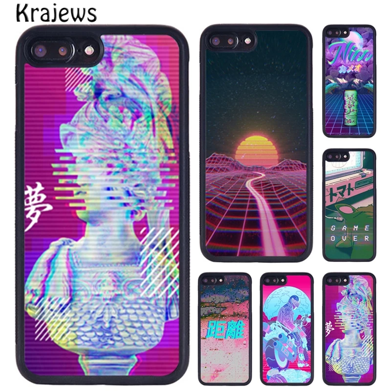 Krajews Vaporwave Aesthetic Art Phone Case For iPhone 16 15 14 X XR XS 11 12 mini 13 Pro MAX Plus cover shell coque