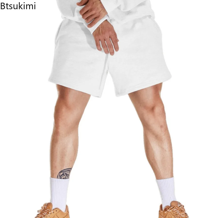 New 2025 Summer Men's Terry Sports Quarter Pants Solid Color Fitness Training Runing Short Fashion Trend Casual Versatile Shorts