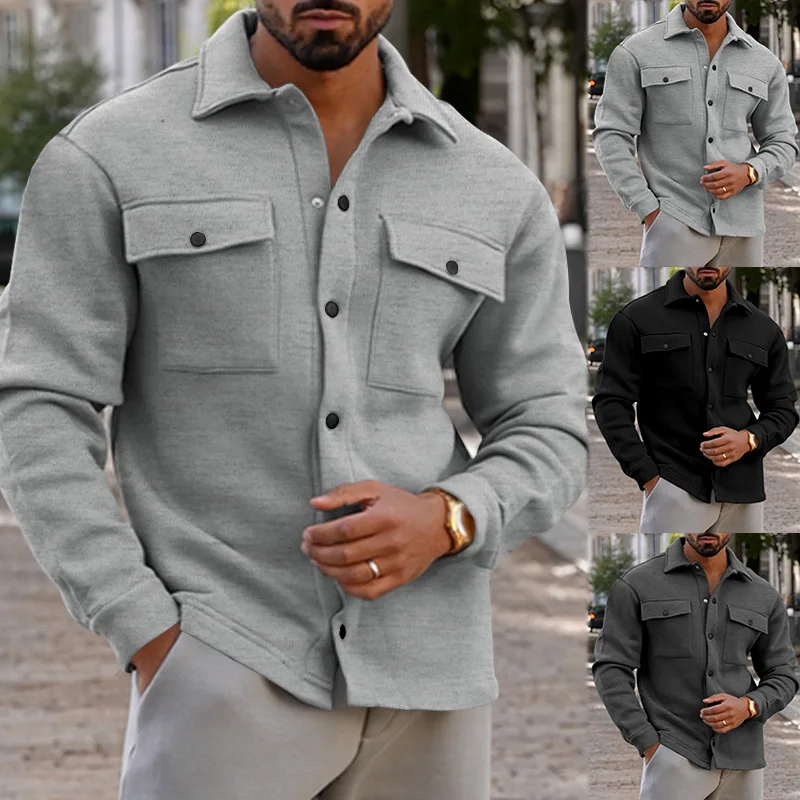 2026 Men'S Winter Thickened And Fleece-Lined Work Jacket，Casual Sports Lapel Versatile Top，Single-Breasted Solid Color Jacket！