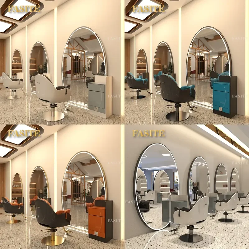 For Hair LED Integrated Makeup Mirror Table Wall Hanging Floor Standing Single Double Sided Barber Shop Vanity