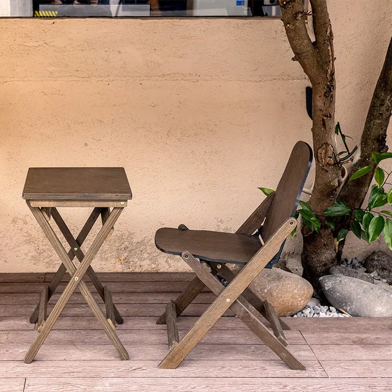 

Retro folding tables and chairs portable small apartment solid wood balcony living room rental room small table coffee table