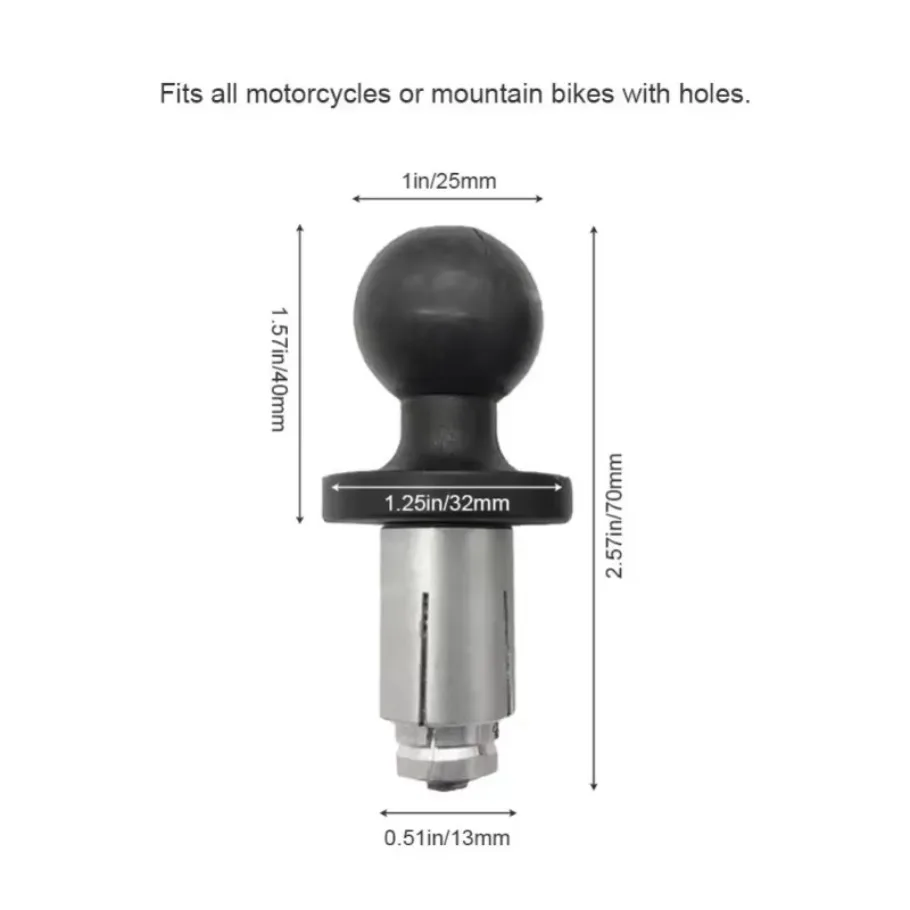 1PC Motorcycle Mount Black Fork Stem Aluminum Alloy Base with 1 inch Ball Head Kit fit for Motorbike Fork Stem Hole 13mm to 20mm