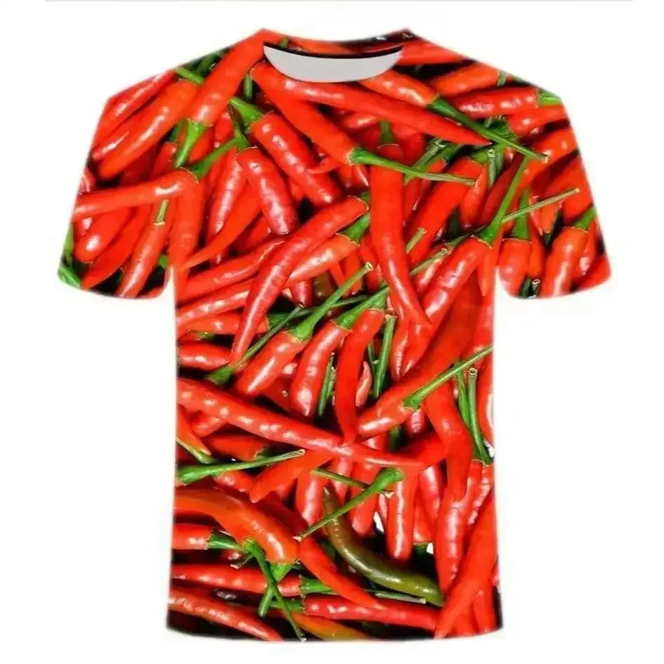 T-shirt manches courtes col rond pour homme, estival et confortable, avec impression 3D de légumes et de fruits