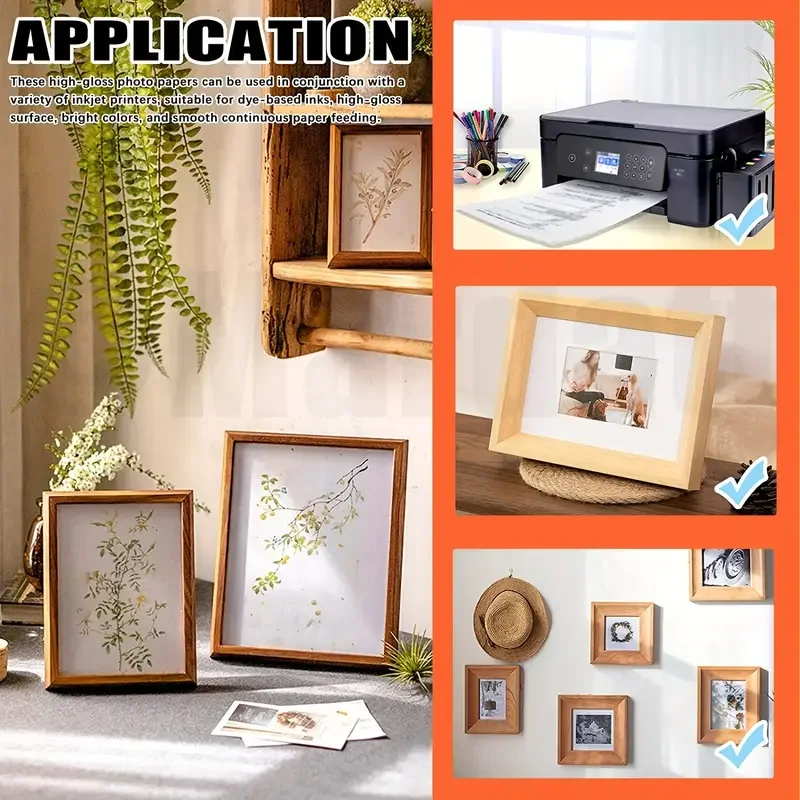 100 sheets 3R/4R/5R/A4 Glossy Photo Paper for Inkjet Printer, Bright Color, Suitable for Photography, Family, Festivals