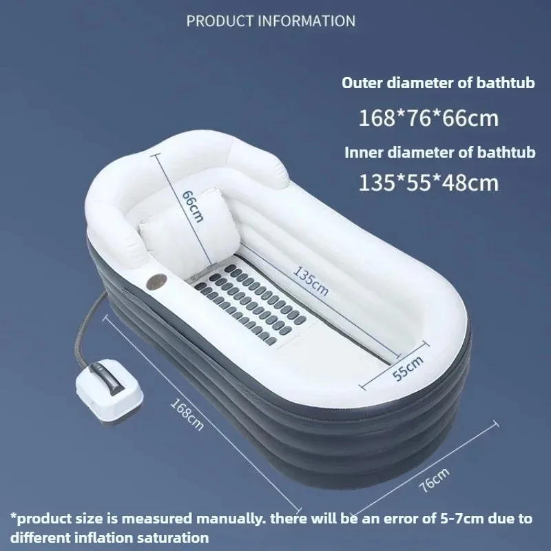 Inflatable Folding Bathtub 600W Bubble Massage SPA Tub Thickened Elongated PVC Bath Cushion for Home Adult Bath Relax