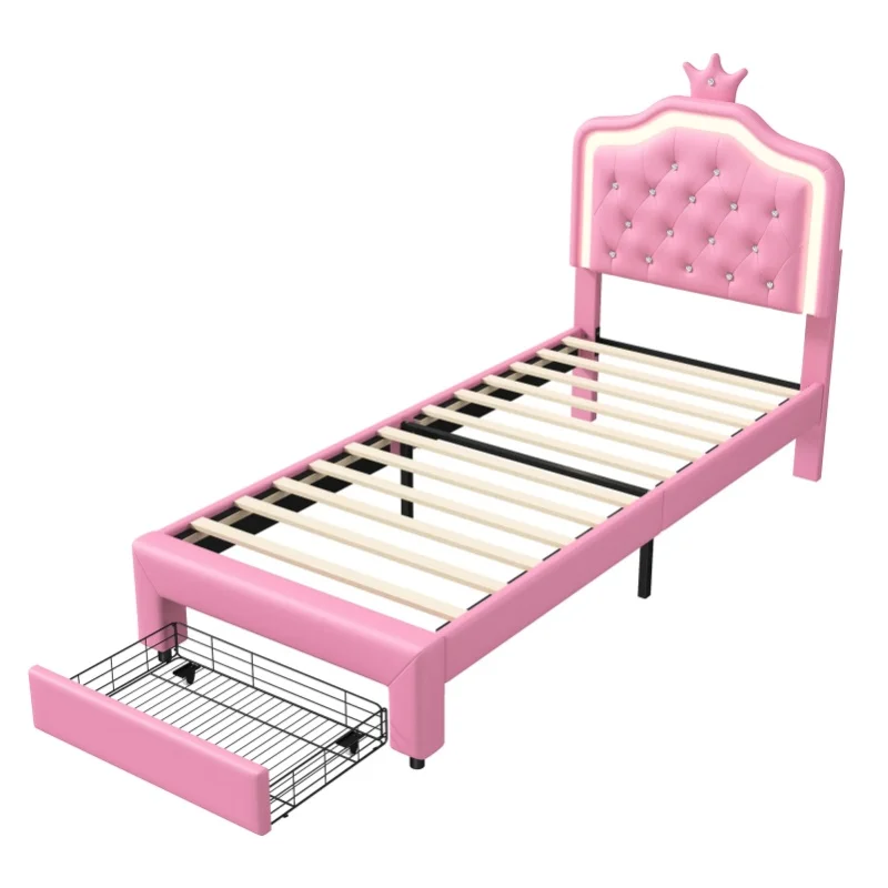 Rosahqnda Kinderbett, gepolstertes Einzelbett 90*200cm, Doppelbett 140*200cm, Mädchenbett, Prinzessinnenbett, Jugendbett, Rahmen PU