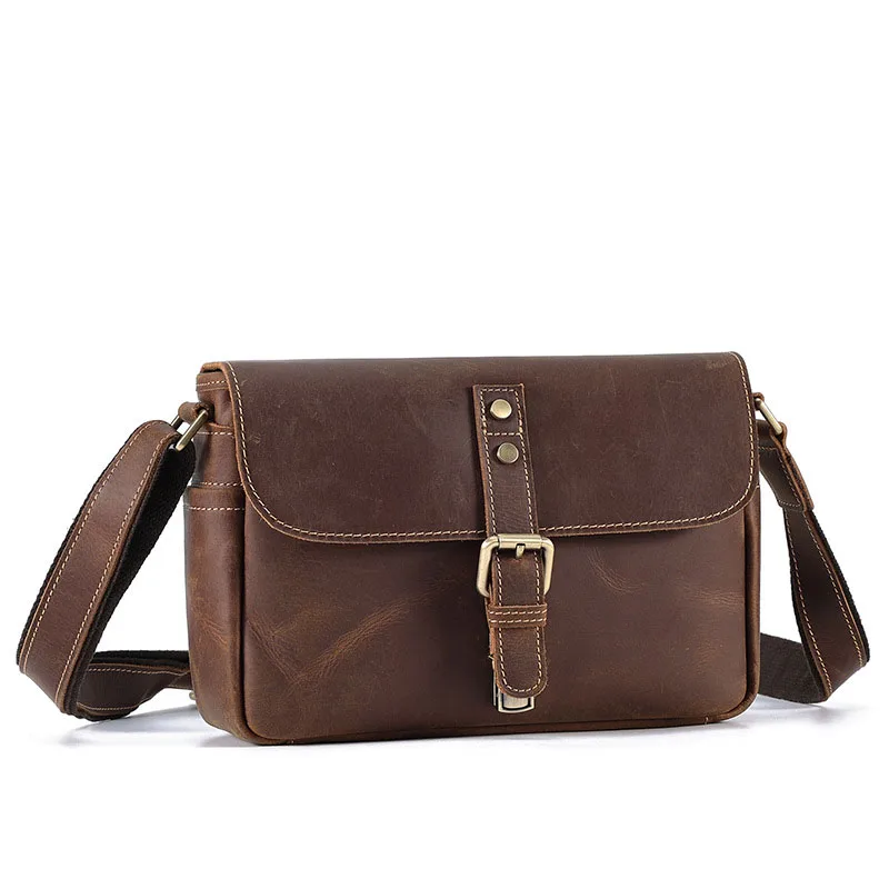 

New Crazy Horse Leather Casual Men's Crossbody Bag, Genuine Leather Postman Square Bag, Retro Shoulder Bag, Men's Bag