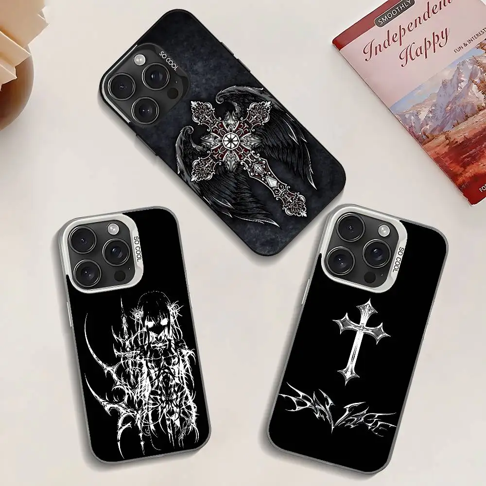 

Cyber Sigil Cross Phone Case Silver Shockproof Protective Back Cover For IPhone 16/15/14/13/12/11 Pro Max Plus