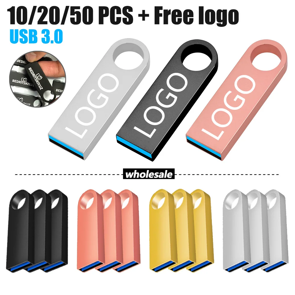 

10/20/50PCS/lot Free Logo Pendrive 128GB Creative Gold USB 3.0 Usb Flash Drive Pendrive 8GB 16GB 32GB 64GB Memory Stick U Disk