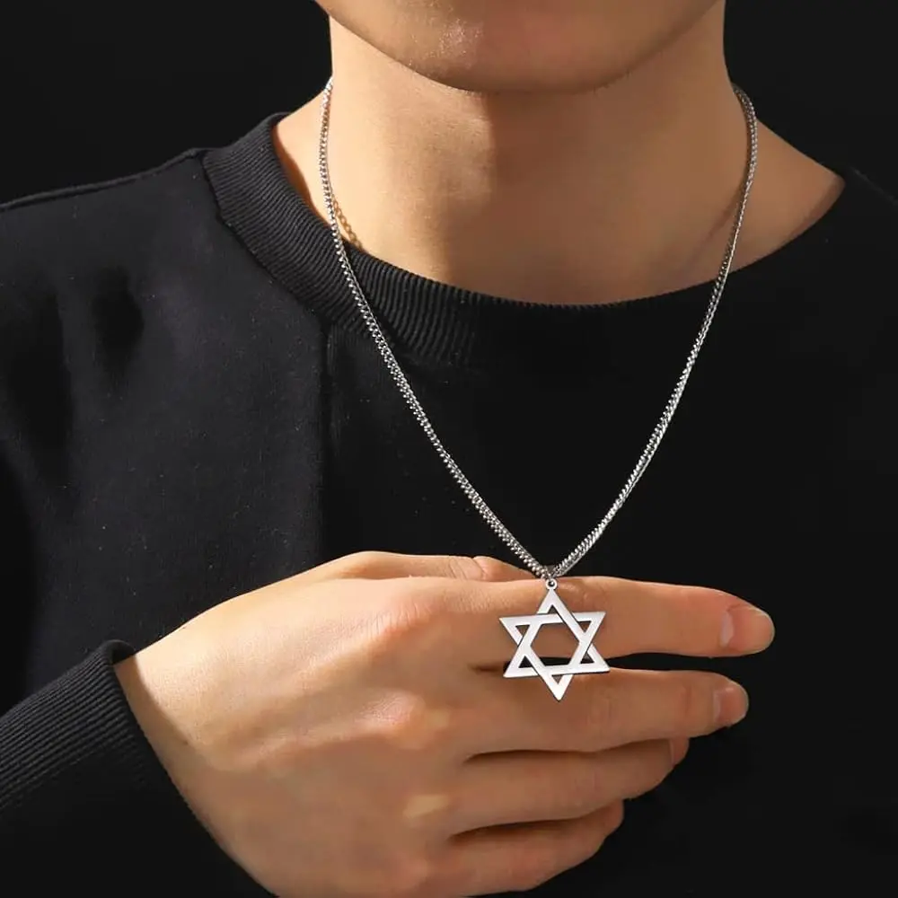 Star of David Necklace for Men Women Hexagon Stainless Steel Pendant Israel Jewish Star Necklaces Religious Vintage Jewelry Gift