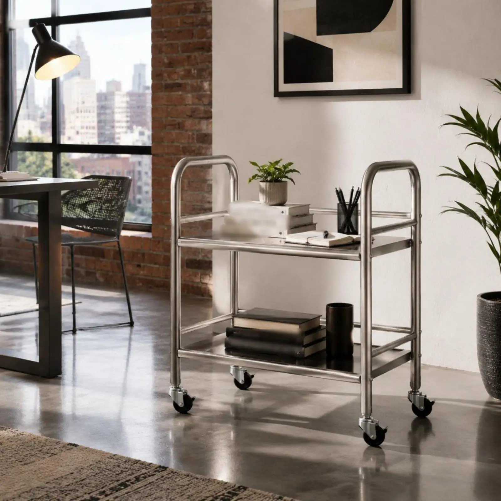 Chariot de service mobile en acier inoxydable pour cuisine, résistant et facile à déplacer, idéal pour les toilettes