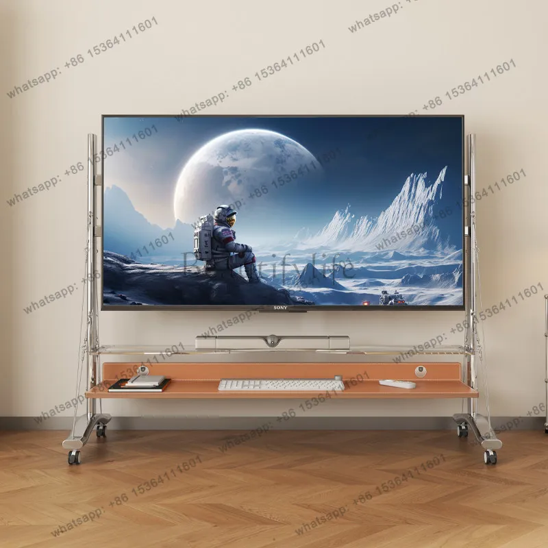 PG Living Room TV Movable Stand Floor Bauhaus Stainless Steel 65/75/85 TV Shelf with Wheel