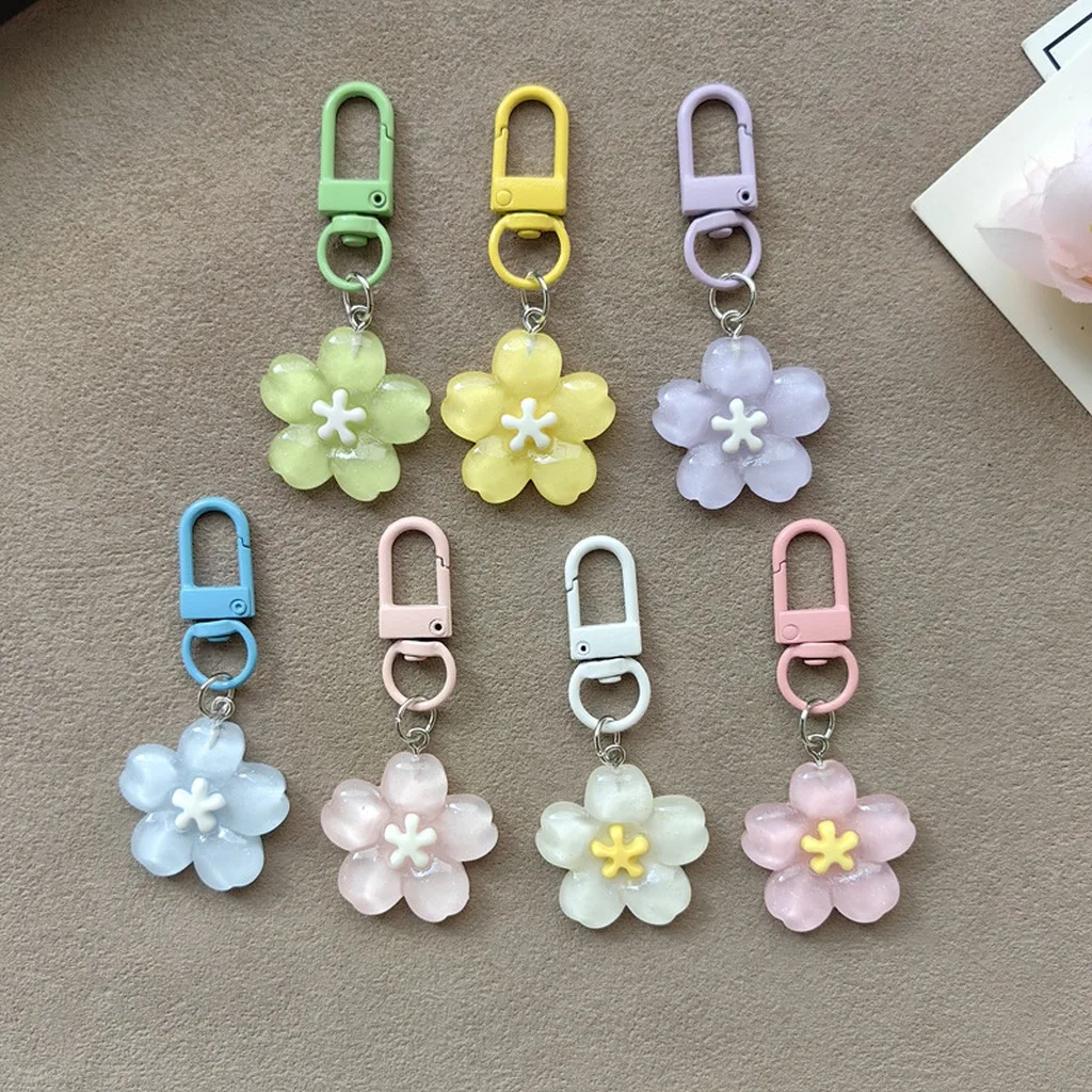 Jelly Sakura Keychain Girlish Translucent Sakura Charm Glitter Flower Bag Charm Three-Dimensional Couple Key Organizer For Key