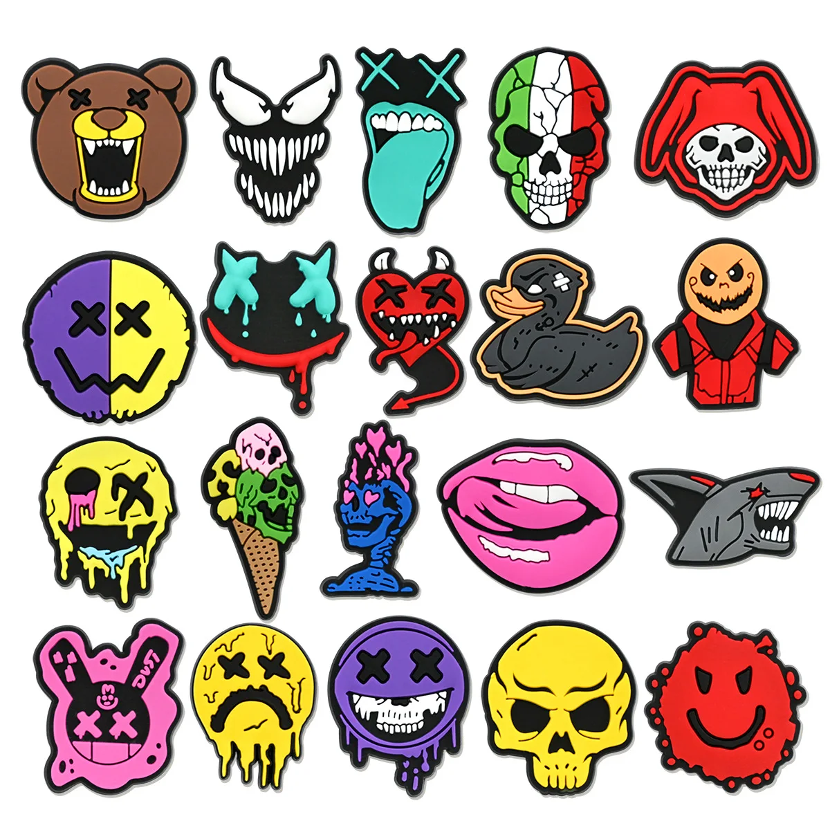 20PCS Halloween horror grimace Shoe Charm PVC Wristband beach bag Decor Buckle Detachable DIY Waterproof Party Gift