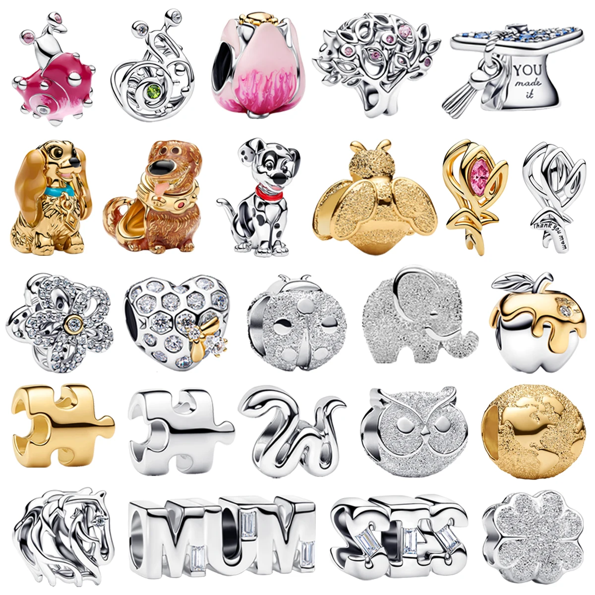 

New Original 925 Sterling Silver Puzzle Letter Snail Tulip Butterfly Bead fit Women DIY Bracelet Necklace High-end Jewelry Gift