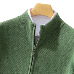 Choice-suéter grueso para hombre, abrigo cálido para otoño e invierno, cárdigan con cremallera, cuello redondo, tejido por Cable, 100% de lana merina, Tops de punto