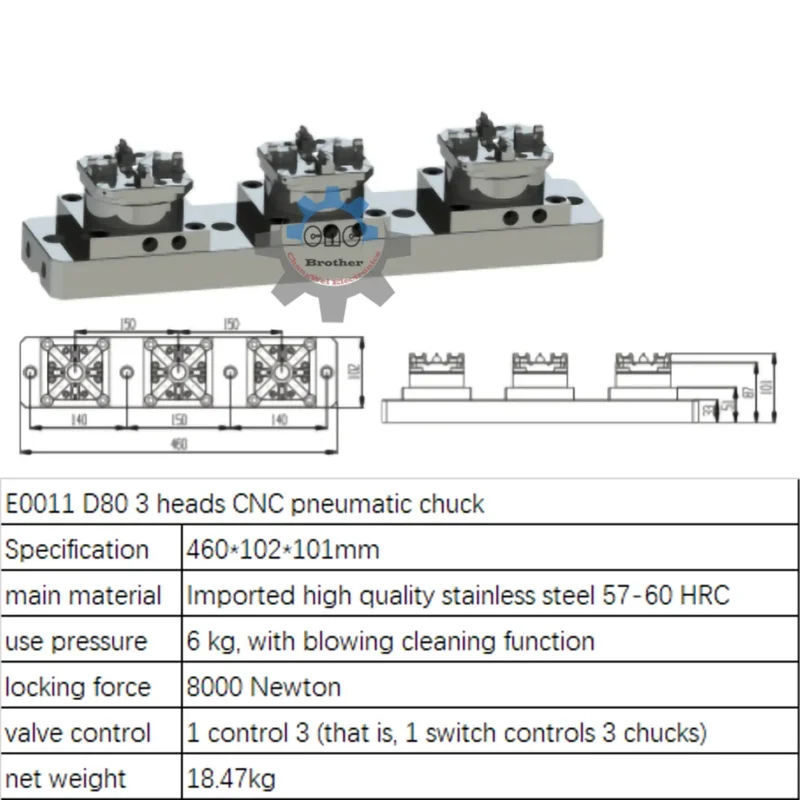 Precision Fixture Head for Copper Male Electrode Processing EDM ER/3R Spark Machines with CNC Pneumatic/Manual D100 3Head Chuck