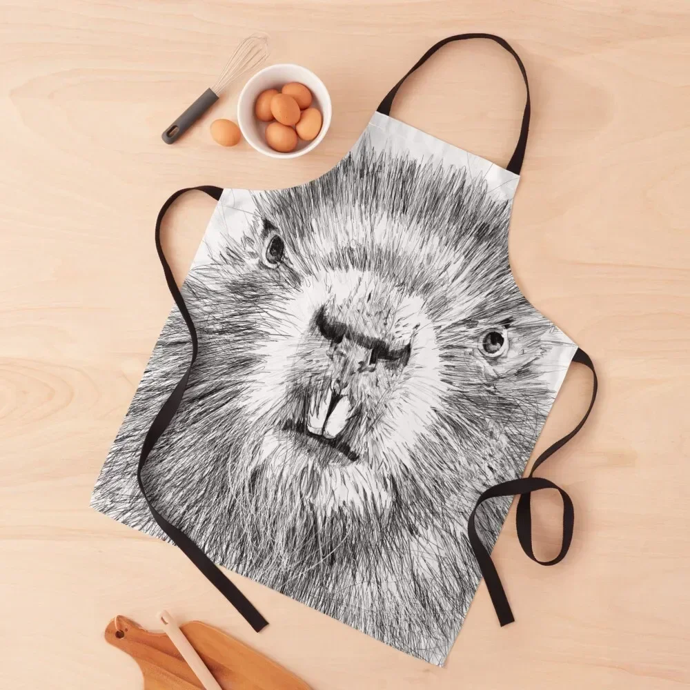 

BEAVER pencil portrait .1 Apron Women's Home Clothes professional hairdresser restaurant accessories Apron