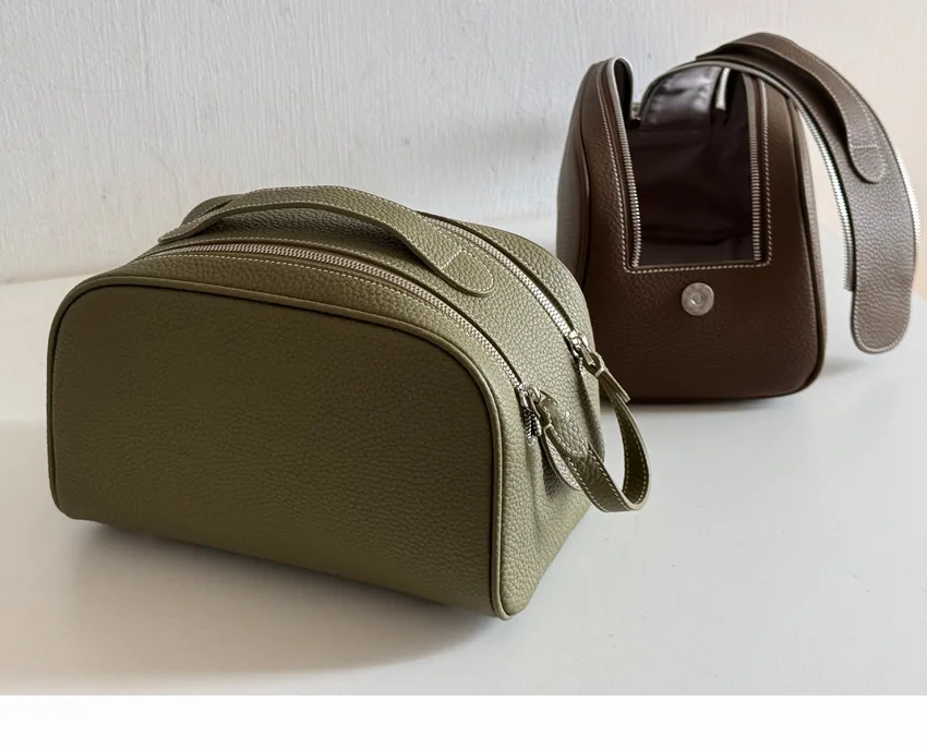 Erstklassige Kosmetiktasche aus Rindsleder für Damen, Hochwertige Tragbare Reise-Kosmetiktasche mit Großer Kapazität, Weiche Luxus-Toilettentasche – Detail 24