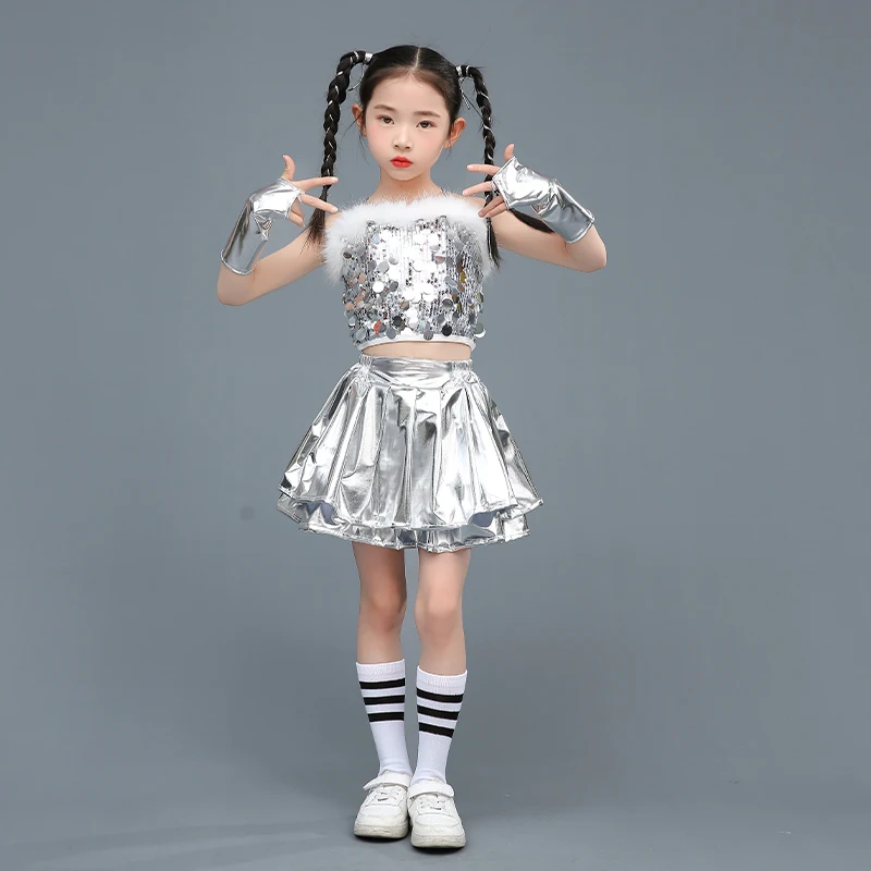 Jazz-Tanz-Performance-Outfits für Kinder – Pailletten-Laufsteg-Street-Dance-Kostüme für Jungen und Mädchen, Tanzkostüm, Kpop-Outfit
