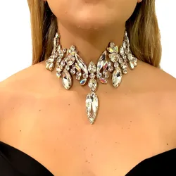 Shine Exaggerated Crystal Colorful Large Collar for Women Luxury Wedding Choker Statement Rhinestone Necklace Party Jewelry