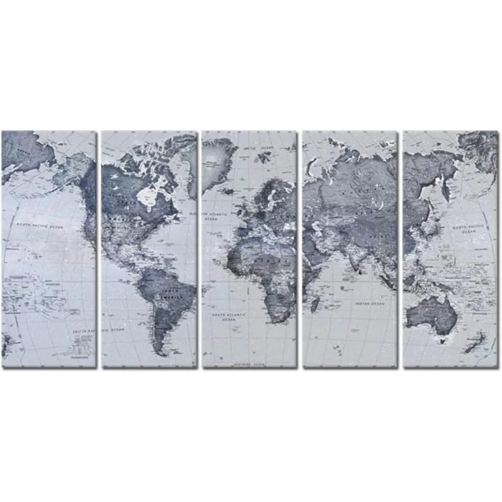 5 Pieces Vintage World Map Canvas Prints Push Pin Map Wall Art Decor Trace Travel Marks Map