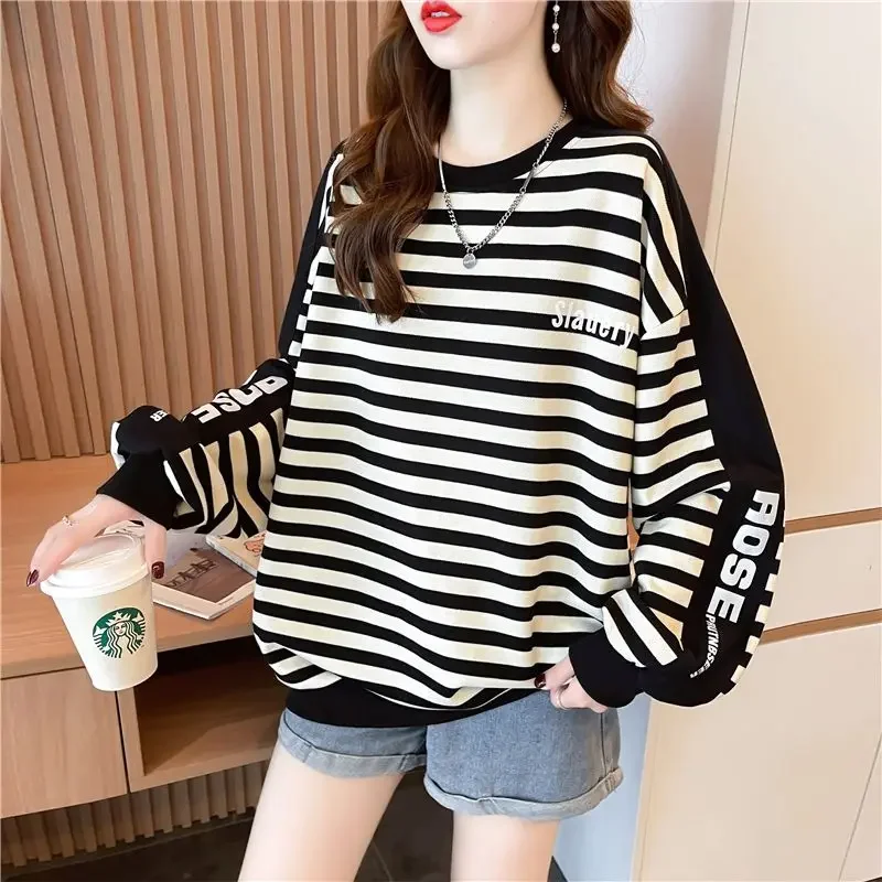 Cotton Woman Tops Loose Korean Baggy Pullover Sweat-shirt Designer Essential 2025 Trend Sweatshirt for Women 90s Vintage E Y2k M