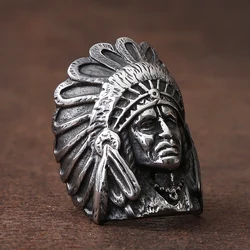 Vintage Indian Chief Rings For Men 316L Stainless Steel Biker Men's Ring Huge Punk Hip Hop Ring Fashion Jewelry Gift