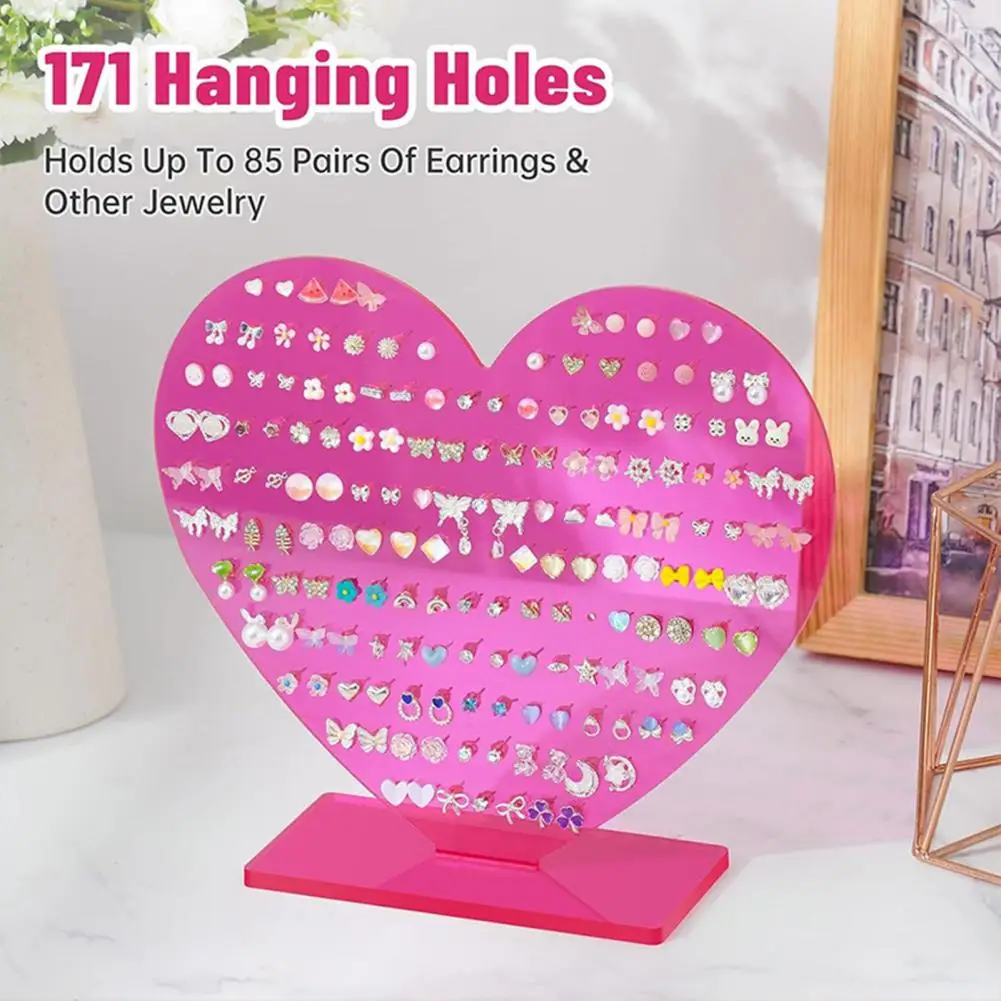 Earring Stand Large Capacity Heart Shape Design Pink Acrylic Jewelry Organizer Studs Drop Earrings Desktop Storage Display Rack