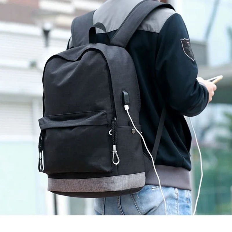 Black Backpack Men High School Bag for Boys Teenage Durable Nylon Usb Charging Back Pack College Student Bagpack