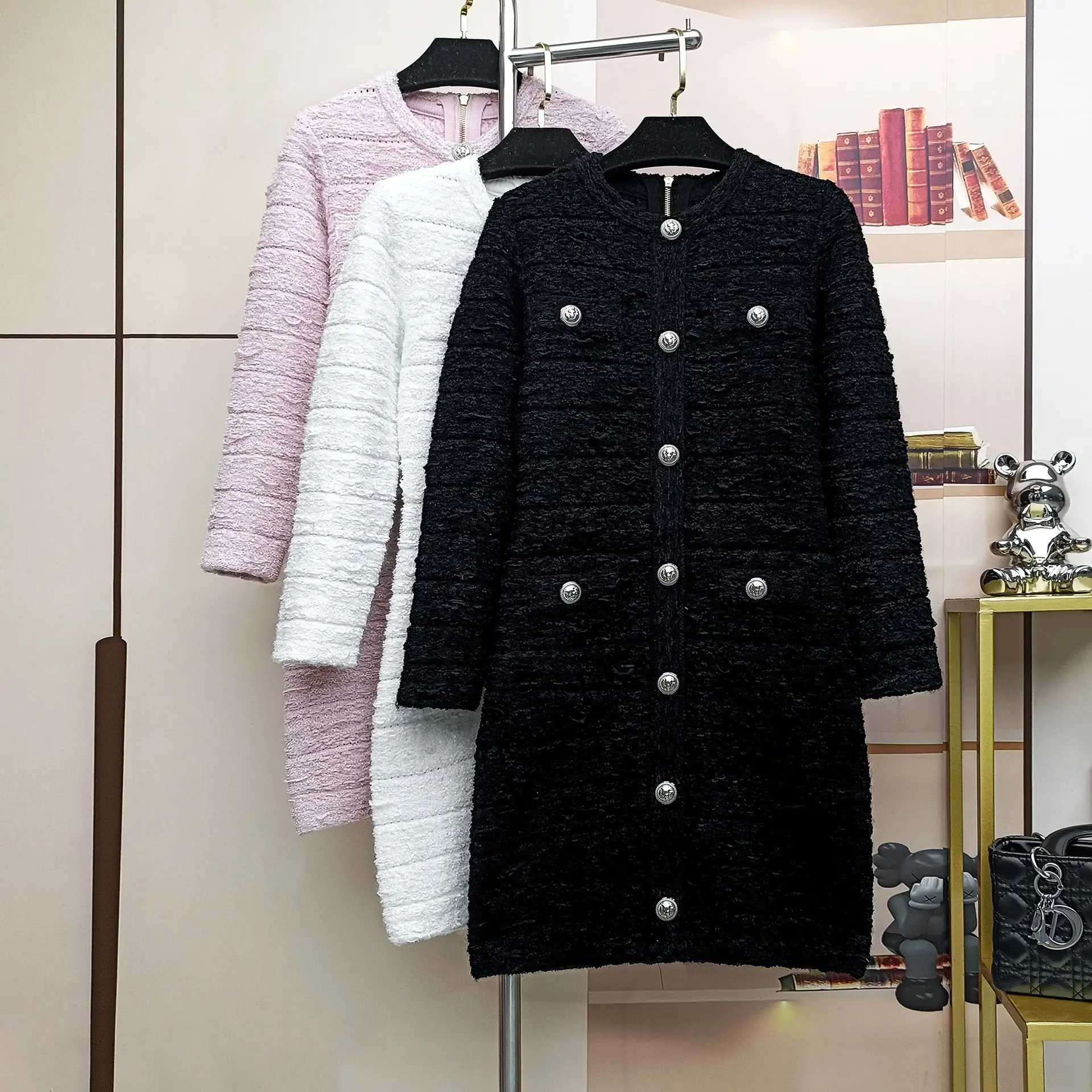ZJYT Autumn Winter Women\'s Long Sleeve Thick Knitting Sweater Dresses Elegant Pink Short Party Dress Female Vestidos Casual Robe