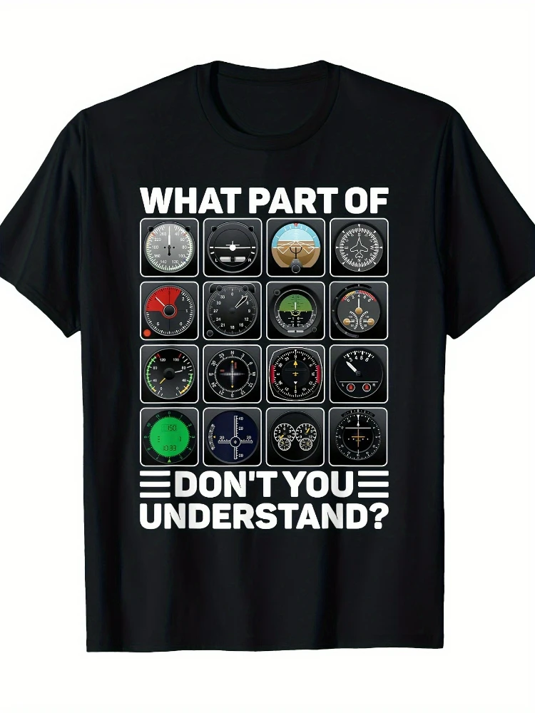 Aviation Aircraft Aircraft Pilot Instrument Indicator pattern design-100% cotton O-neck short sleeve printed men's T-shirt.