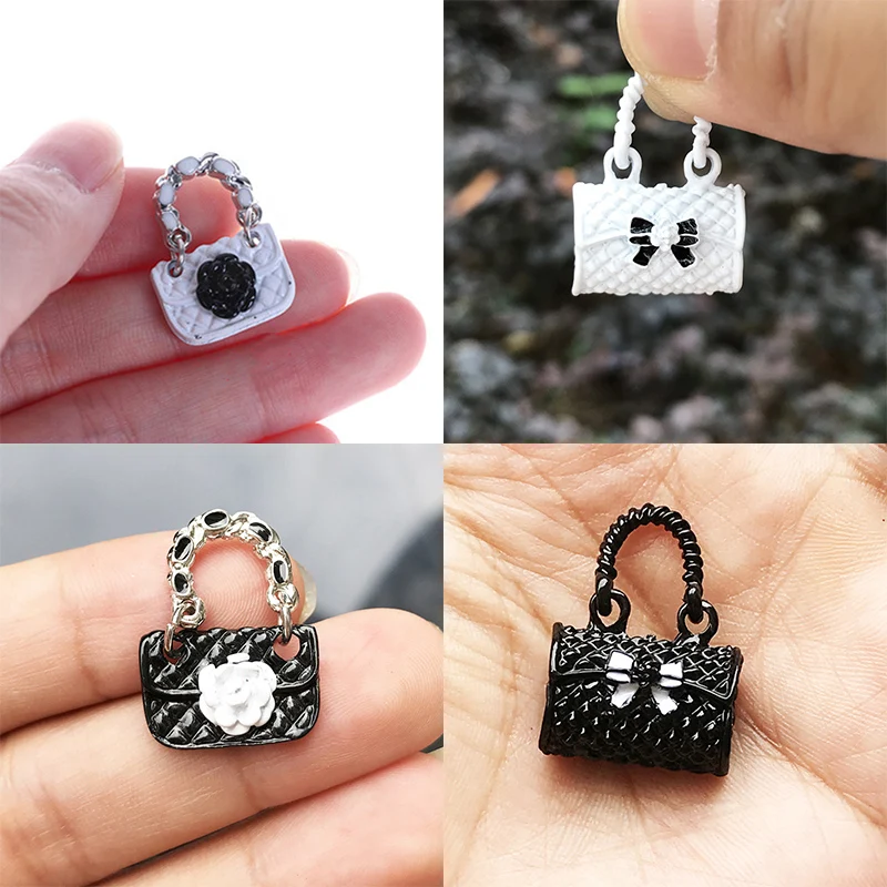 1Pc 1:12 Dollhouse Miniature Metal Handbag Black White Purse Fashion Doll Bag Accessories Modle Scene Decoration Toys Gift