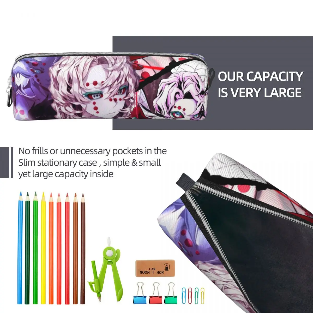 Imagem -06 - Rui Demon Slayer Anime Pencil Case Bolsas de Caneta Divertidos Grande Armazenamento Material Escolar Zipper Box para Estudante