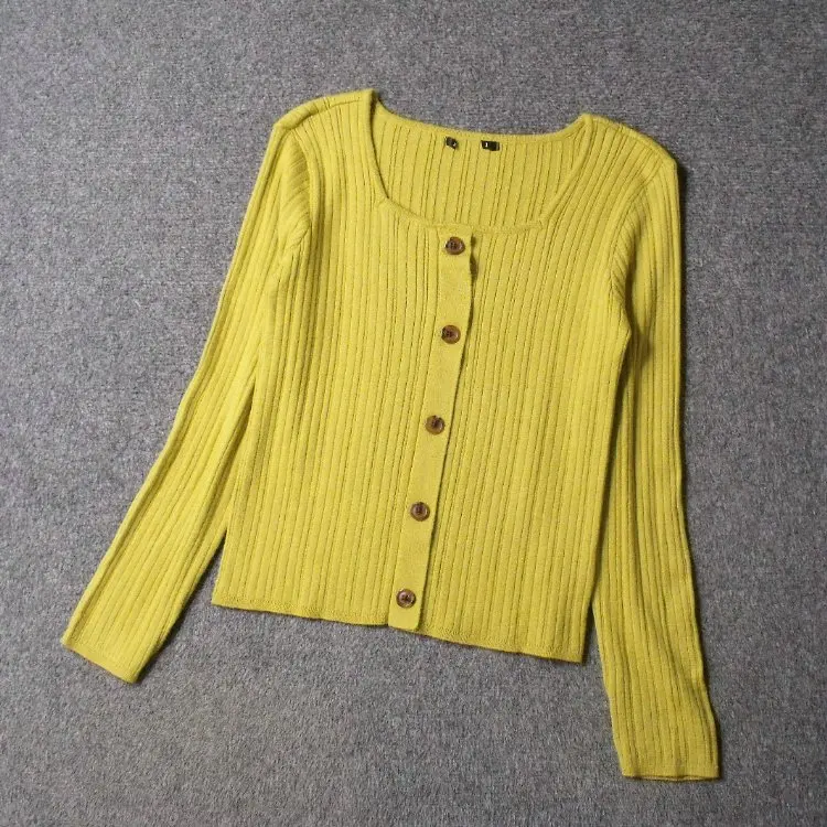ソフトで伸縮性のある細針リブニットウェア スクエアカラー フェイクオープンカーディガン オールマッチ オルムサイズ オルトスイートスレ
