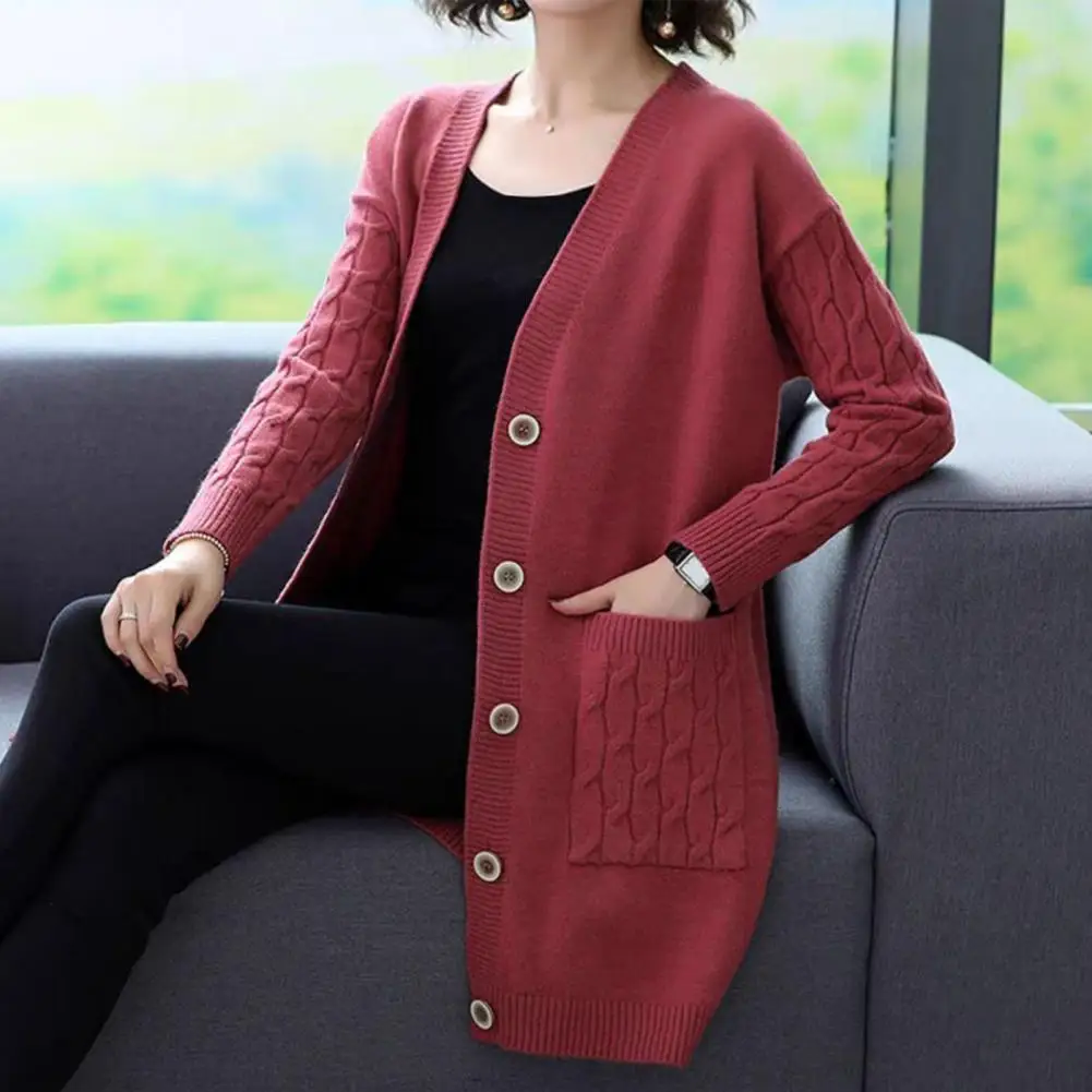 

Elegant Women Coat Cold Weather Women Coat Stylish Knitted Sweater Coat Warm Loose-fit Women's Autumn/winter Jacket Mid-length