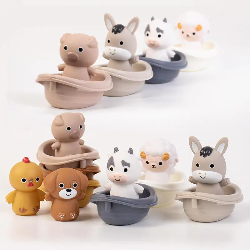 Stapelbaar badspeelgoed Zintuiglijke drijvende bootset Ouderschap Hack met dierenvingerpoppetjes Baby-peuteractiviteiten Waterspelplezier