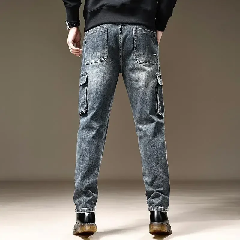 Male Cowboy Pants Straight Trousers with Pockets Jeans for Men Soft Korean Fashion Loose Aesthetic Kpop Regular Cotton Baggy Xs