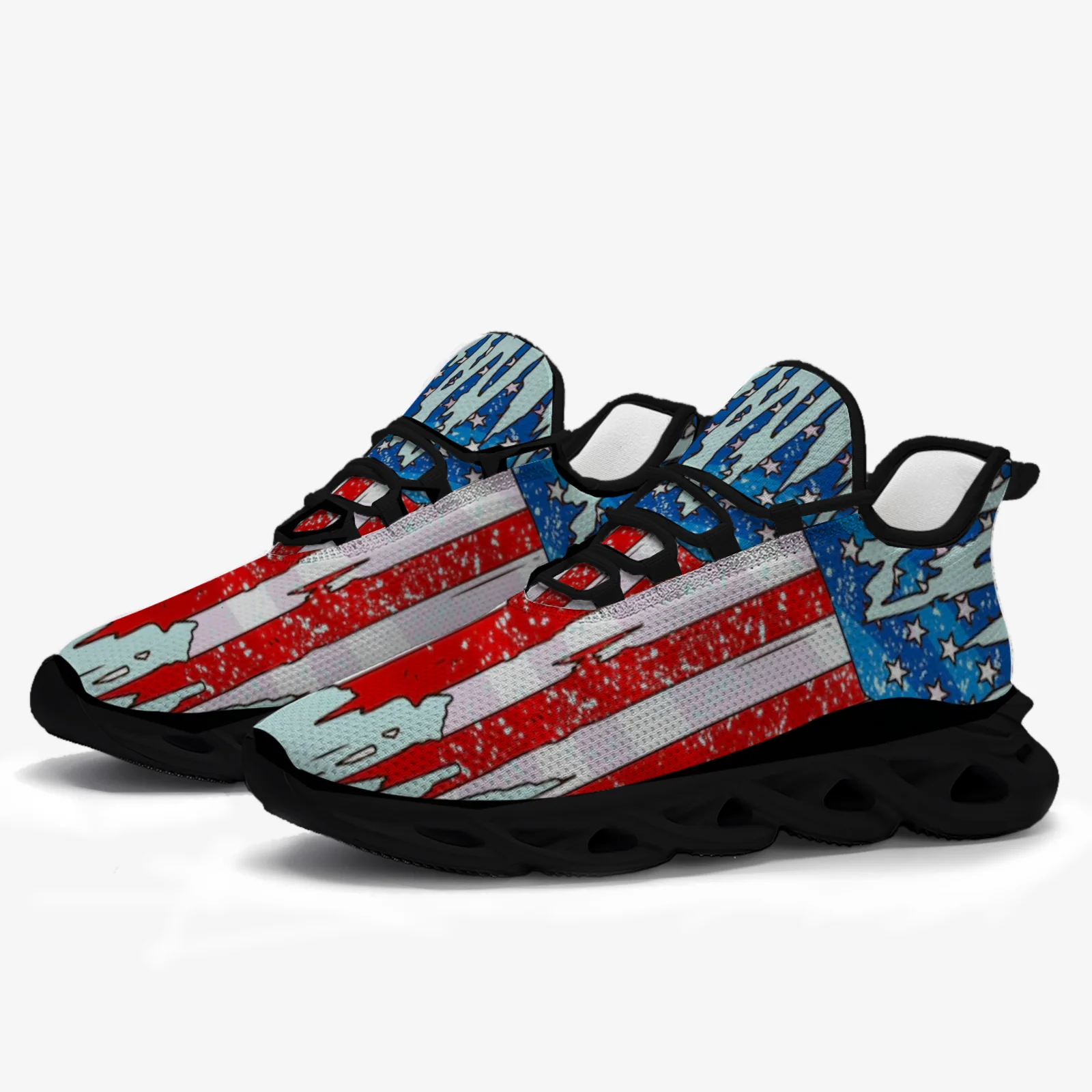 

Tattered Stars and Stripes flag casual sneakers feature a lightweight mesh upper and are suitable for men and women sport shoes