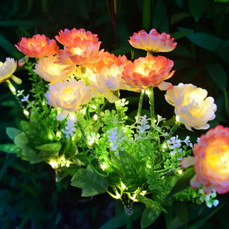 Solar LED Lights Snow Lotus Flower Lawn Lamp IP65 Outdoor Waterproof For Yard Patio Garden Decoration Flower Holiday Party Lamp