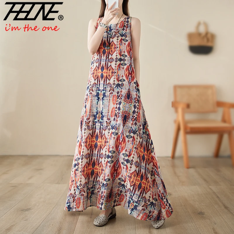 Vestidos De Mujer Oversized Bohemian New Summer Tank Dress for Women Robe Maxi Long Holiday Beach Floral Print Casual Dresses