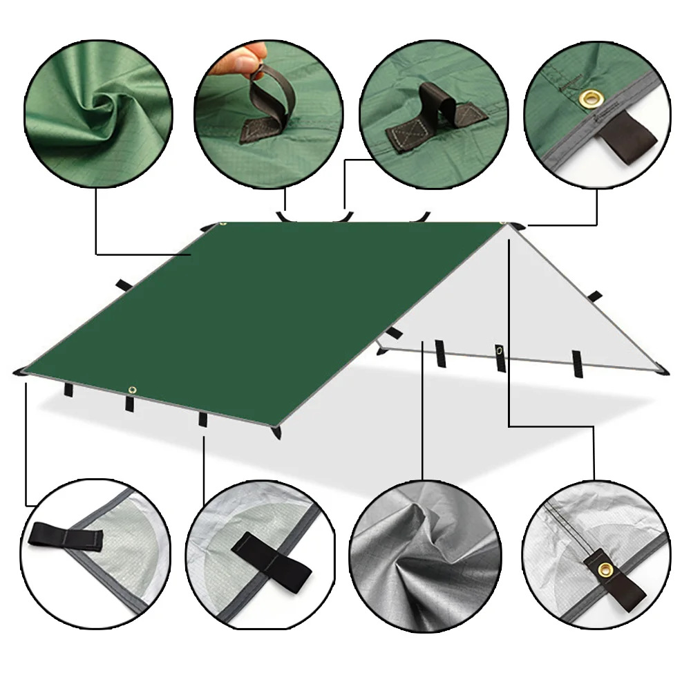 Camping 19 Hanging Points Tent Tarp Survival Sun Shelter Shade Canopy Outdoor Backpacking Waterproof Awning SunShade 4x4 3x4 3x3