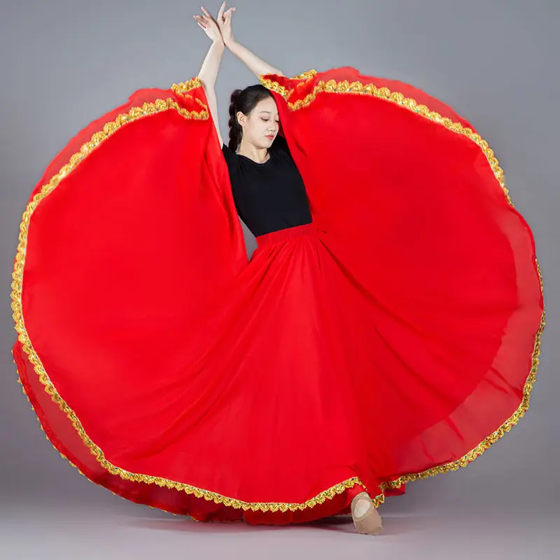 Flamenco danza del vientre gasa para mujer 15 colores sólidos falda de péndulo de 720 grados faldas largas gitanas práctica de bailarina falda de baile larga