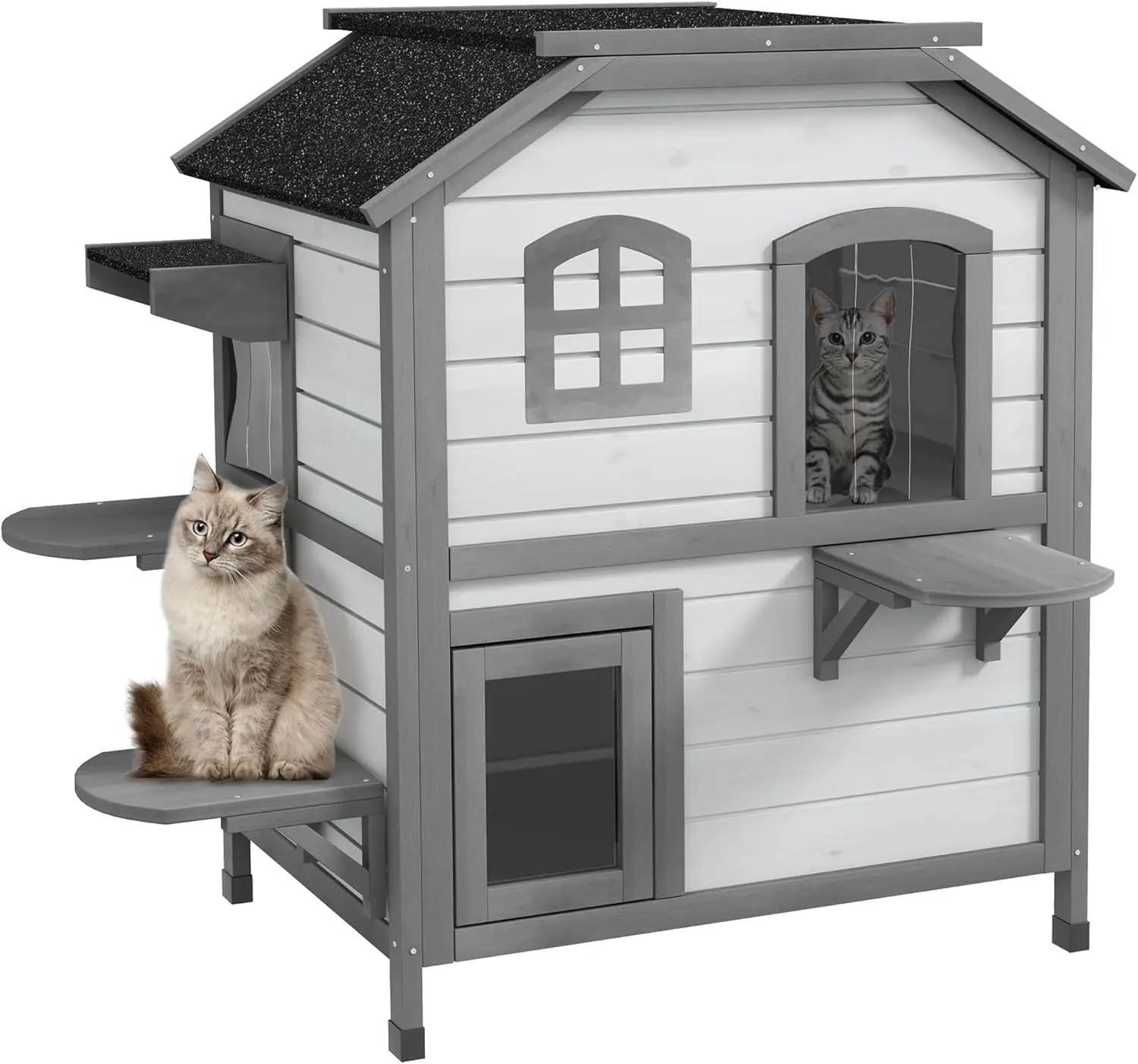 -Casa para gatos de fábrica al aire libre, recinto de madera resistente a la intemperie para gatos ferales con puerta de escape, techo que se puede abrir, saltar