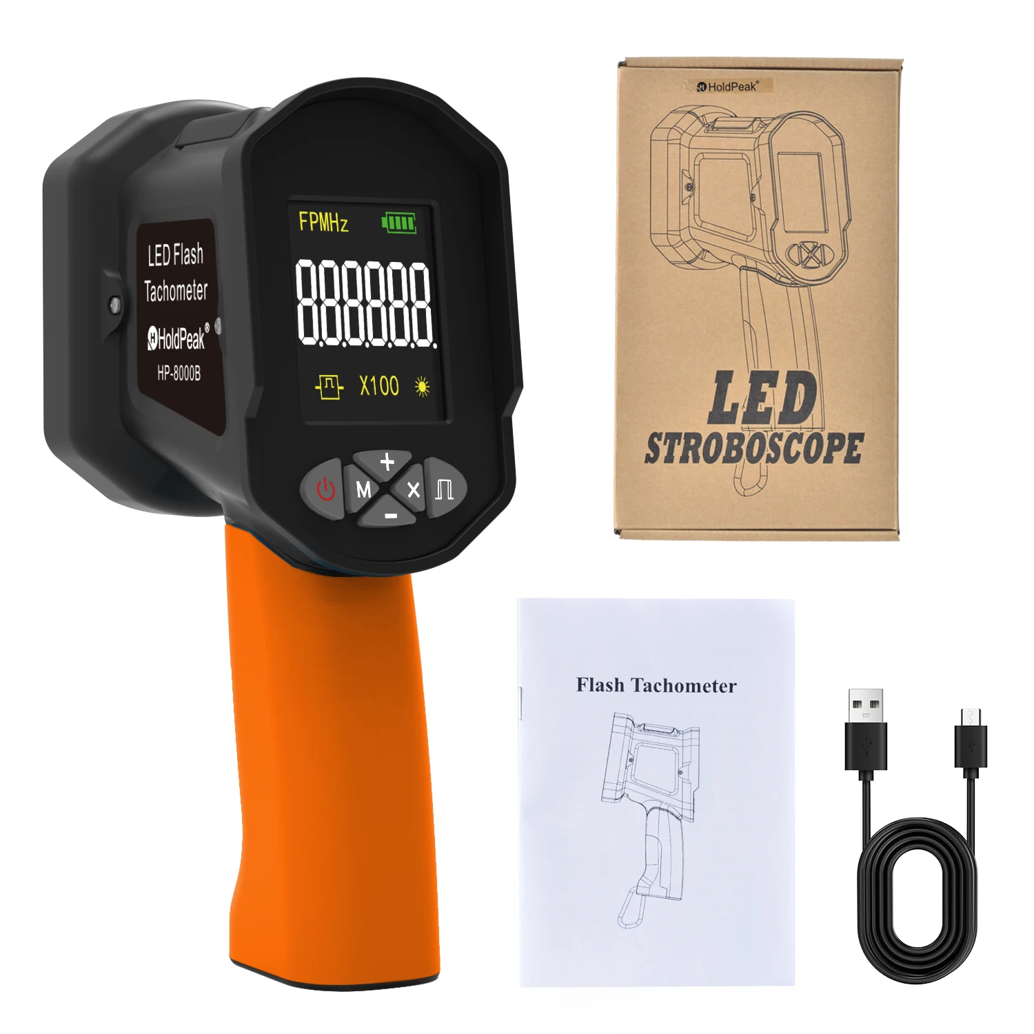 8000B LED Flicker Stroboscopic Tachometer, Handheld Digital Tachometer with 1500 LUX Illumination for Accurate Speed Measurement