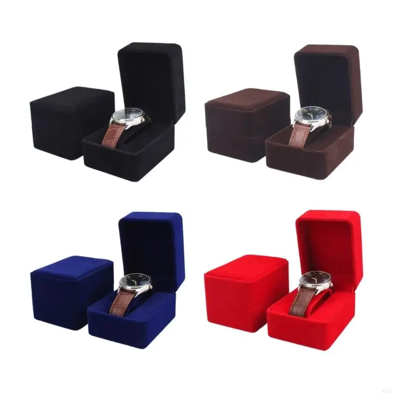 

97BA Short Plush Box with Wristwatch Holder Rings Display Cases Men Adults