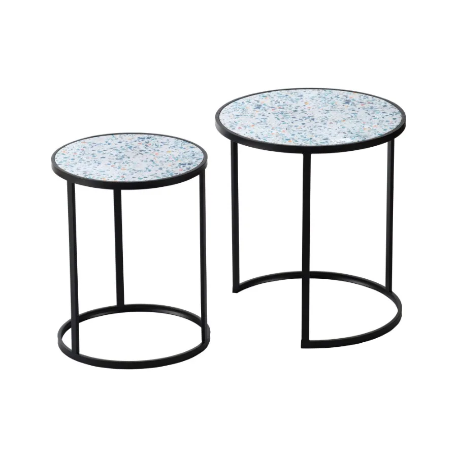 

Set of 2 Round End Table Stacking Side Tables with Sturdy Metal Frame for Small Space Living Room Office